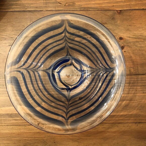 MMA METROPOLITAN MUSEUM OF ART BLOWN GLASS BOWL PORTUGAL BLUE SWIRL DESIGN 10.5 - Picture 3 of 7